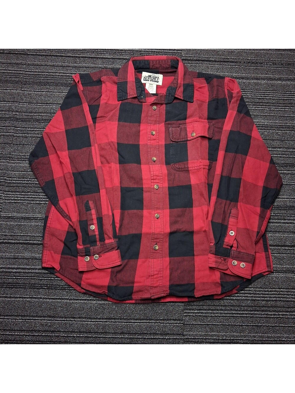Old Mill Mens XL Red Black Buffalo Plaid Flannel Shirt Button Up Cotton Blend